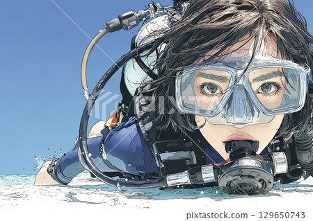 Miyu 系列：海床上休息的女潛水員，正面圖 129650743