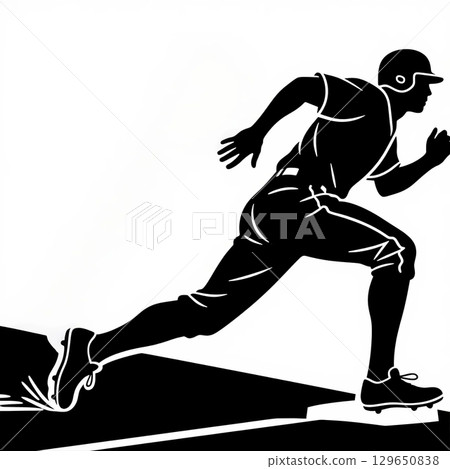 棒球選手跑壘的剪影 129650838