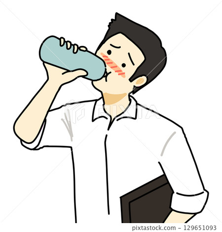 一個熱氣騰騰、補水的商人 129651093