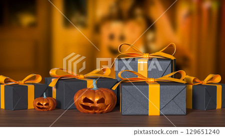The Pumpkin and gift box for Halloween orHoliday concept 3d Rendering. The Pumpkin and gift box for Halloween orHoliday concept 3d Rendering. 129651240