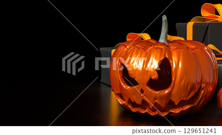 The Pumpkin and gift box for Halloween orHoliday concept 3d Rendering. The Pumpkin and gift box for Halloween orHoliday concept 3d Rendering. 129651241