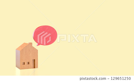 The wood house and red balloon text for property concept 3d Rendering. 129651250