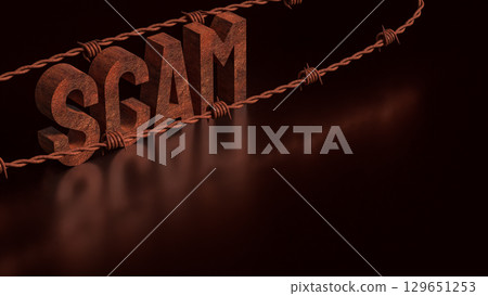 The Scam rusty and barbed wire on Black background 3d Rendering. The Scam rusty and barbed wire on Black background 3d Rendering. 129651253
