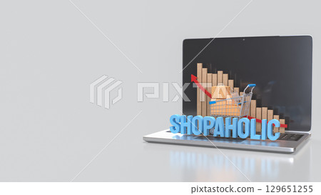 The Shopping Cart and Box on Laptop for shopaholic concept 3d Rendering. 129651255