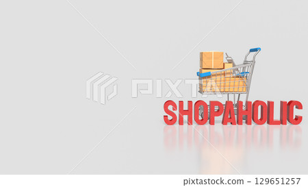 The Shopping Cart and Box for shopaholic concept 3d Rendering. The Shopping Cart and Box for shopaholic concept 3d Rendering. 129651257