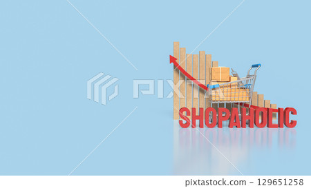 The Shopping Cart and Box for shopaholic concept 3d Rendering. 129651258