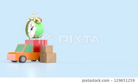 The Van truck and clock for shipping or delivery concept 3d rendering. The Van truck and clock for shipping or delivery concept 3d rendering. 129651259