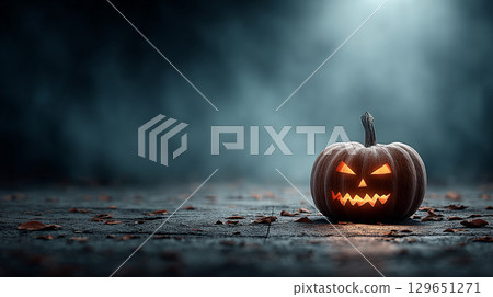 Minimalist Halloween Night Scene with Scary Pumpkin Silhouette. Generative AI 129651271