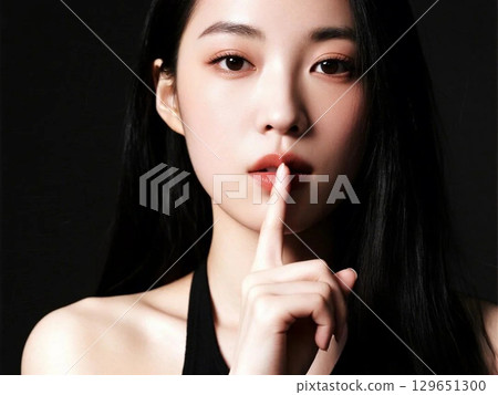 手指放在嘴唇上的女人 129651300