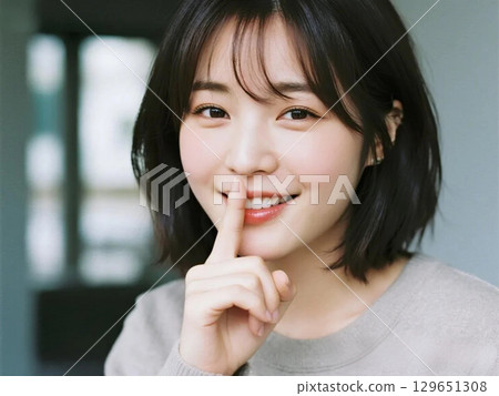 手指放在嘴唇上的女人 129651308