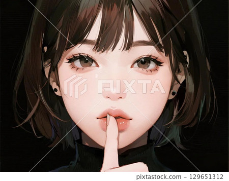 手指放在嘴唇上的女人 129651312