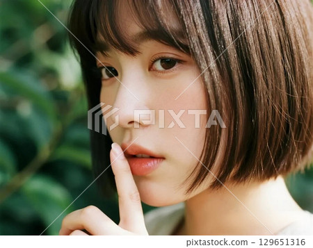 手指放在嘴唇上的女人 129651316
