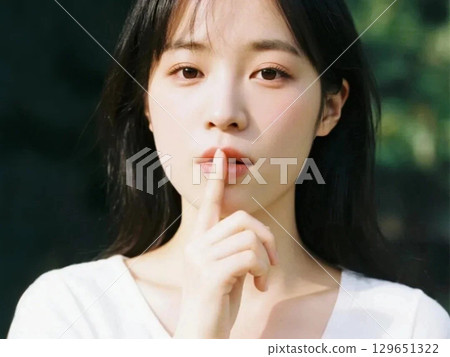手指放在嘴唇上的女人 129651322