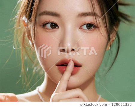 手指放在嘴唇上的女人 129651323