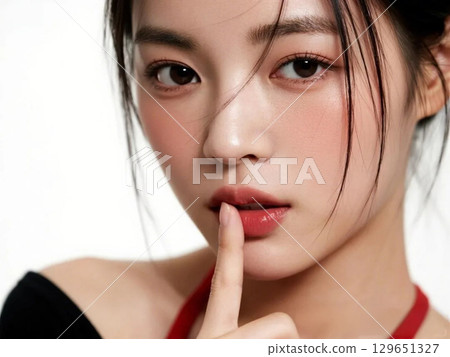手指放在嘴唇上的女人 129651327