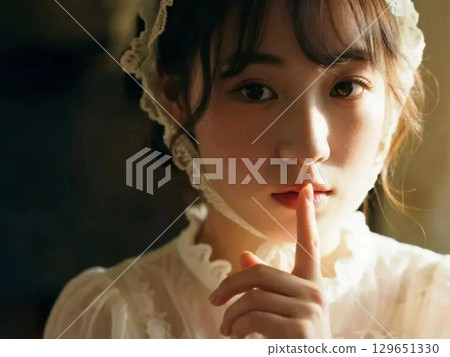 手指放在嘴唇上的女人 129651330