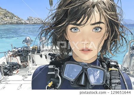美遊系列：準備下潛，等待出發的女潛水員 129651644