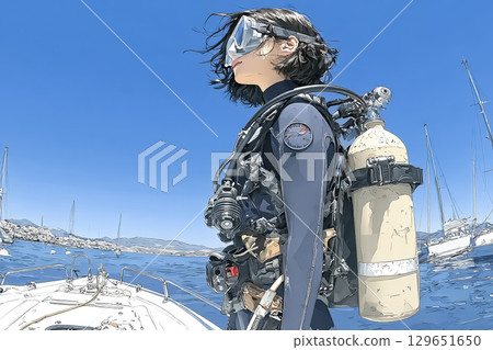 Miyu Series: Boat Dive - Female divers ready and waiting for their turn to dive 129651650