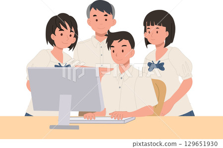 teenage students in school uniforms working on computer together representing e learning teamwork and modern classroom life 129651930