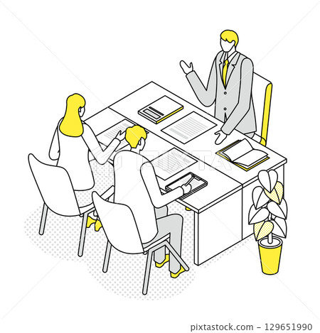 Illustration of a salesman explaining to a customer Illustration of a salesman explaining to a customer 129651990
