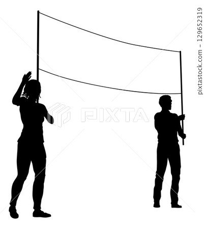 Banner Silhouette Protestors at March Rally Strike 129652319