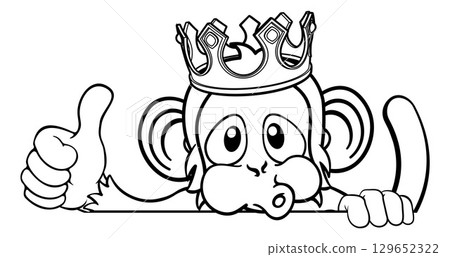 Monkey King Crown Cartoon Animal Thumbs Up Sign 129652322