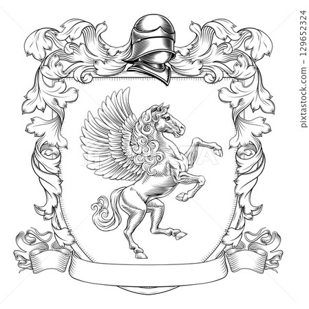 Coat of Arms Crest Pegasus Heraldic Knight Shield 129652324