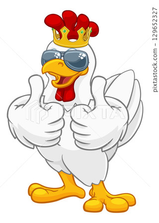 Cool King Chicken Rooster Cockerel Bird Cartoon 129652327