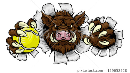 Boar Wild Hog Razorback Warthog Pig Tennis Mascot 129652328