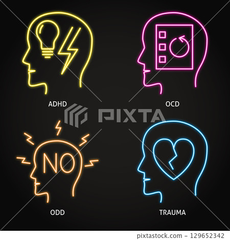 Neurodiversity symbols neon icon set Neurodiversity symbols neon icon set 129652342
