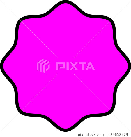 A pink, jagged, round icon with a black border. 129652579