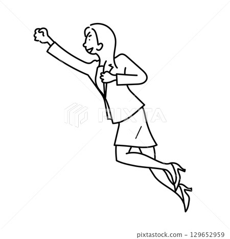 圖庫插圖: 一位女商人舉起拳頭飛翔的線條畫向量 圖庫插圖: 一位女商人舉起拳頭飛翔的線條畫向量 129652959