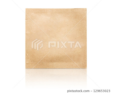 Blank brown paper sachet isolated on white background 129653023