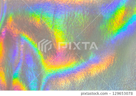 Holographic rainbow foil iridescent leather texture abstract hologram background 129653078
