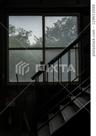 Old stairs and windows with a metallic texture Old stairs and windows with a metallic texture 129653088