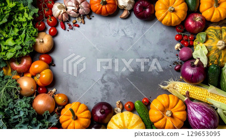 Autumn material frame Autumn vegetables 129653095
