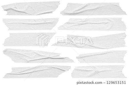 White adhesive paper tape set isolated on white background White adhesive paper tape set isolated on white background 129653151