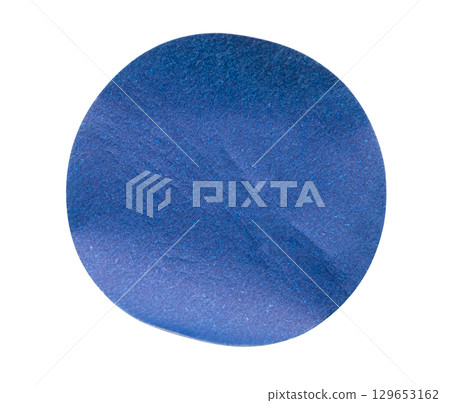 Blank blue round adhesive paper sticker label isolated on white background Blank blue round adhesive paper sticker label isolated on white background 129653162