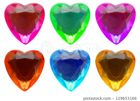 Heart shape crystal valentines day symbol sticker set isolated on white background Heart shape crystal valentines day symbol sticker set isolated on white background 129653166