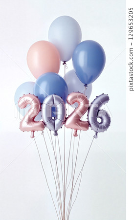 Bunch of colorful balloons forming the number 2026 for new year celebration 129653205