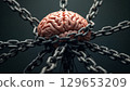 Human brain tied up and restricted by metal chains 129653209