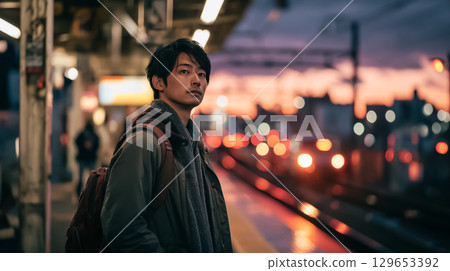 A man looking at the illuminations 129653392