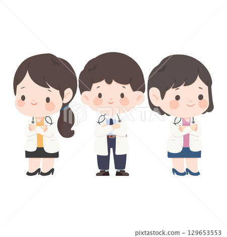 Cartoon Illustration of Doctors with Arms Crossed Cartoon Illustration of Doctors with Arms Crossed 129653553