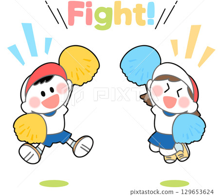Sports day illustration of children cheering enthusiastically 129653624