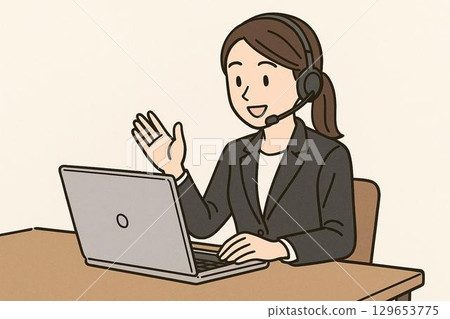 A woman having a conversation on a PC 129653775