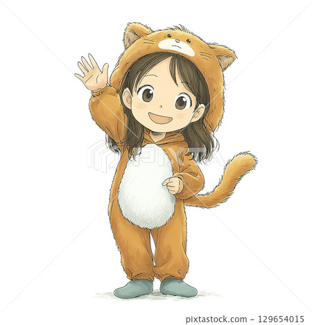 貓服裝女孩揮手 129654015