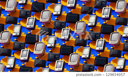 Retro TV Television For History Technology Seamless Pattern, 3D illustration Background for advertising and wallpaper in industry and television scene. 3D rendering in decorative concept. Retro TV Television For History Technology Seamless Pattern, 3D illustration Background for advertising and wallpaper in industry and television scene. 3D rendering in decorative concept. 129654057