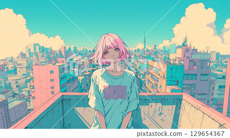 年輕女子站在城市背景中 年輕女子站在城市背景中 129654367