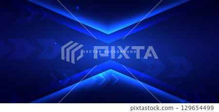 Futuristic arrow vertical blue lighting effect and sparkle on blue background. 129654499