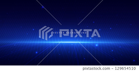 Technology futuristic wave lines glowing on dark blue background. 129654510